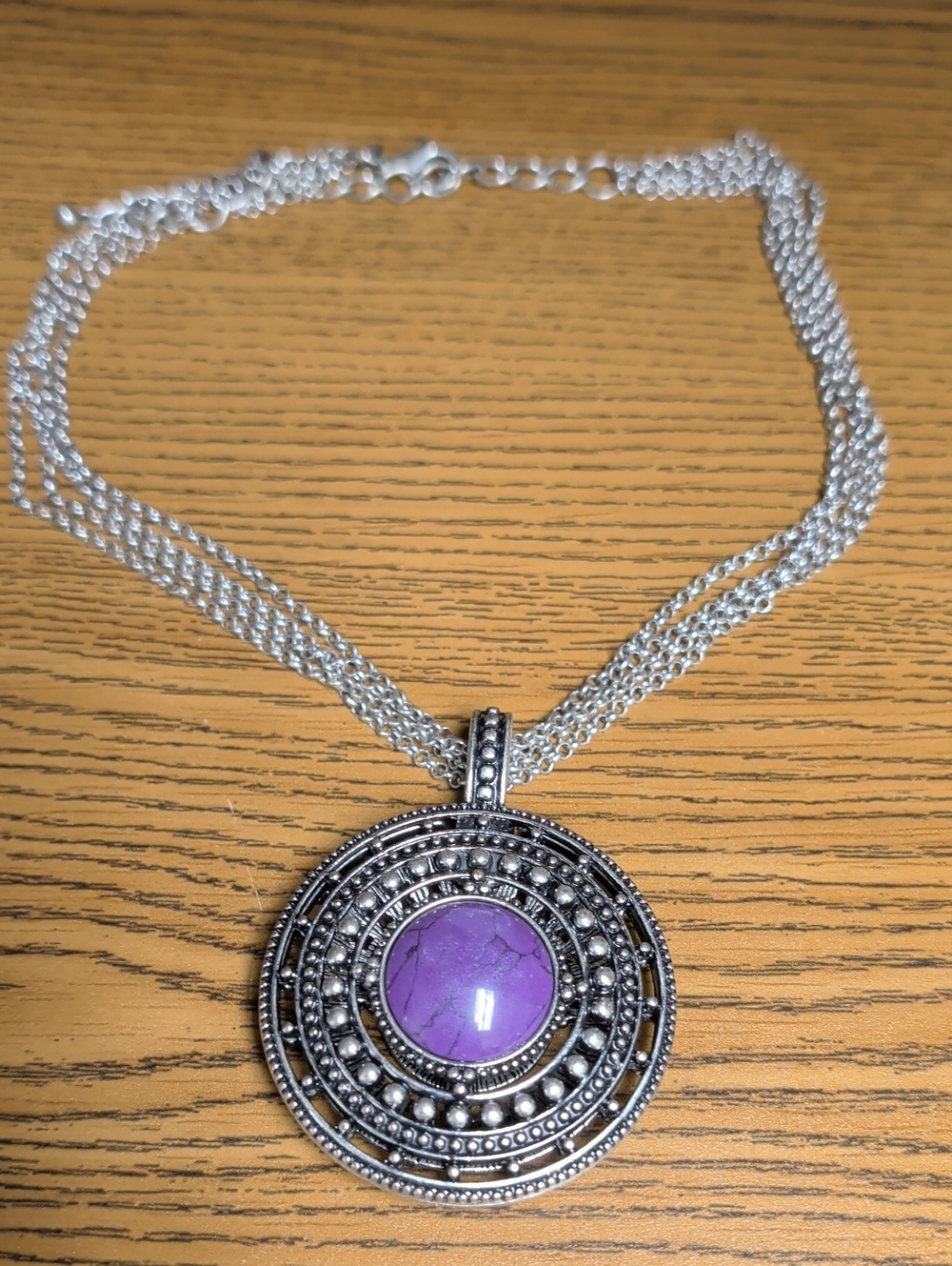Premier Designs Silver-Tone Necklace with Purple Centerstone